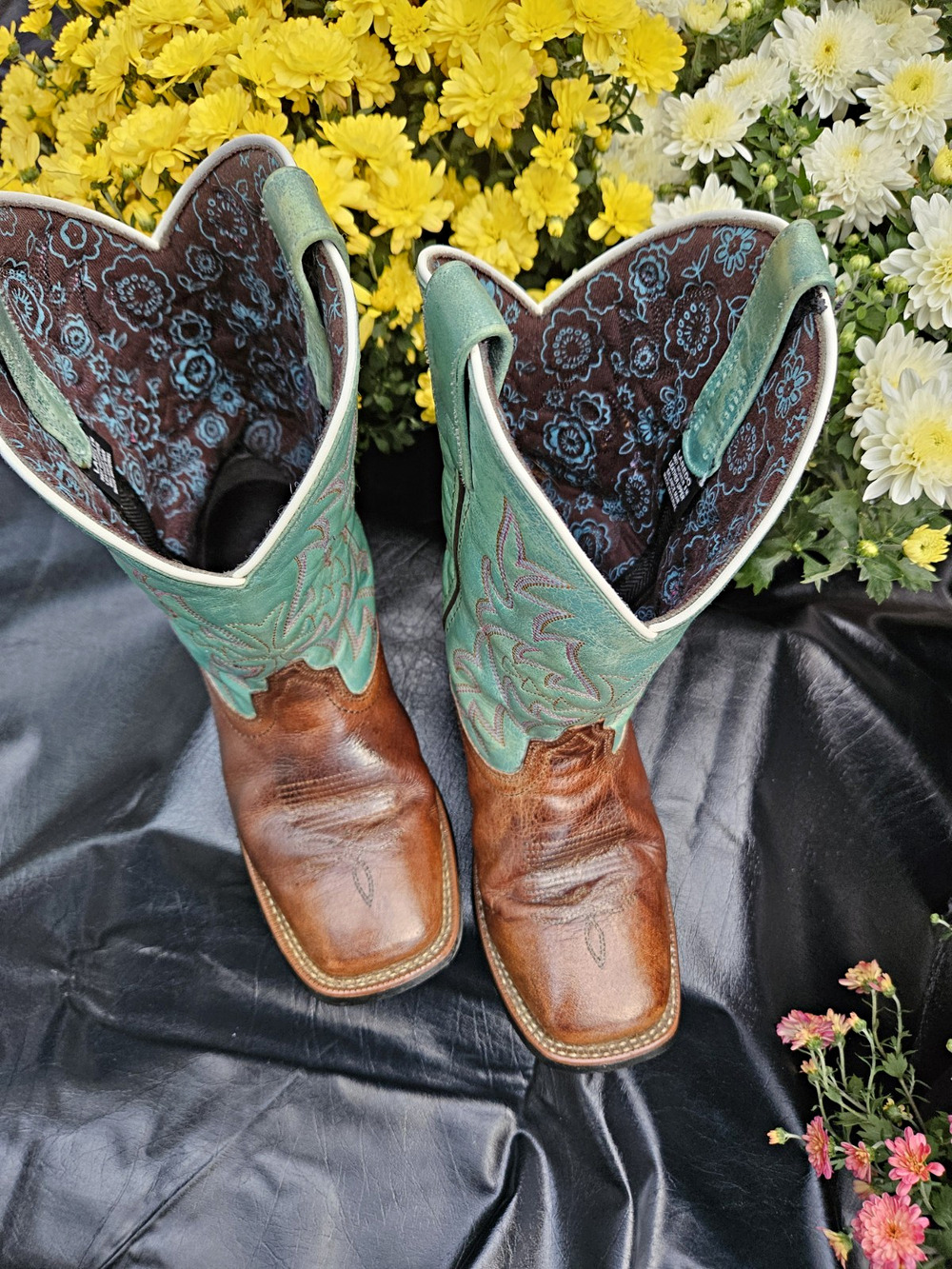Laredo 5607 ANITA Womens 8M Brown Turquoise Leather Western Cowboy Boots